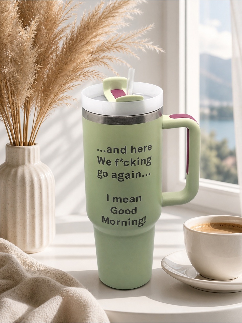 Insulated Travel Mug - Mint Green with Handle